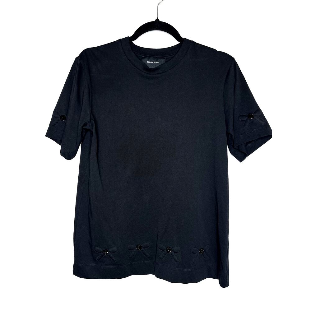 Simone Rocha Black Embellished Bow T-shirt Tee